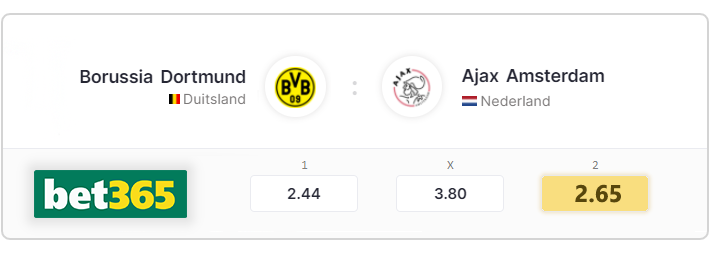 Bet365 odds voor Borussia Dortmund - Ajax Amsterdam