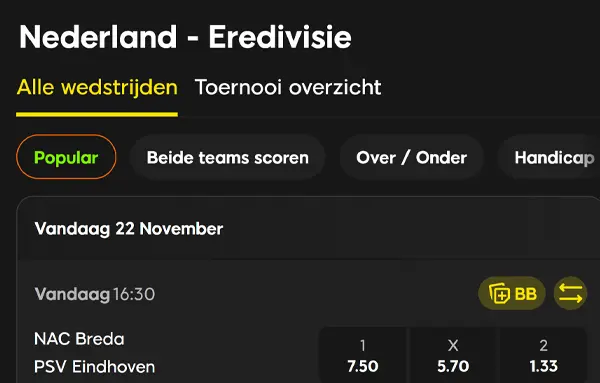 888sport Eredivisie live-odds screenshot