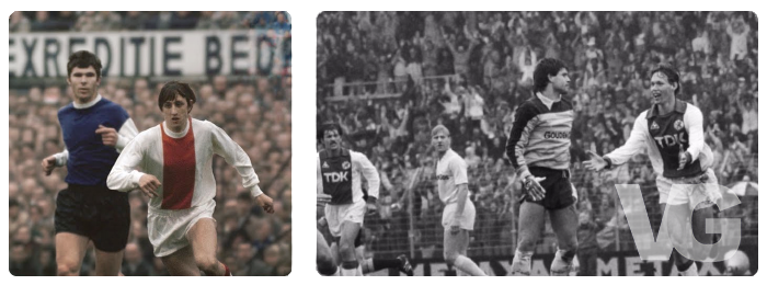 Oud beeld van "Cruijff, Van Hanegem & Van Basten" in Ajax - Feyenoord 